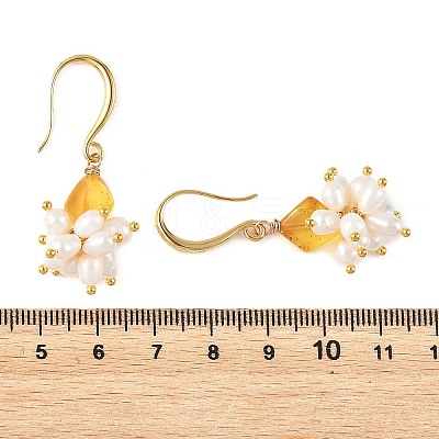 Natural Freshwater Pearl & Natural Amber Dangle Earrings EJEW-JE07368-1