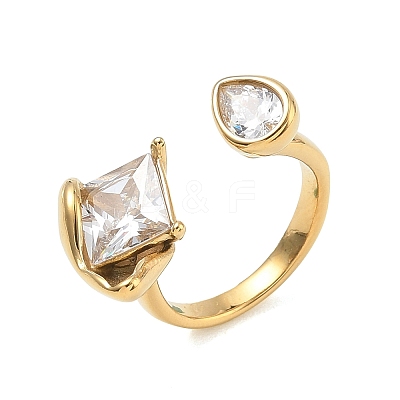 304 Stainless Steel Pave Clear Cubic Zirconia Cuff Open Rings for Women RJEW-F207-03B-G-1