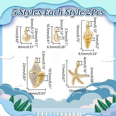 10Pcs 5 Styles Brass Charms KK-AR0004-38-1