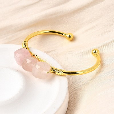 Natural Rose Quartz Beads Cuff Bangles for Women BJEW-Q035-01G-02-1