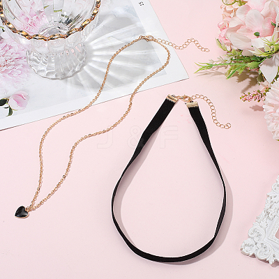2Pcs Alloy & Black Velvet Heart Pendant Double Layer Choker Necklaces NJEW-WH20002-11C-1