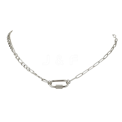 304 Stainless Steel Oval Lock Clasps Pendant Figaro Chain Necklaces for Women NJEW-JN06169-02-1