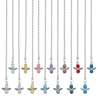 14Pcs 14 Colors Angel Glass Pearl & Alloy Charms Ceiling Fan Pull Chain Extenders PALLOY-HY00059-1