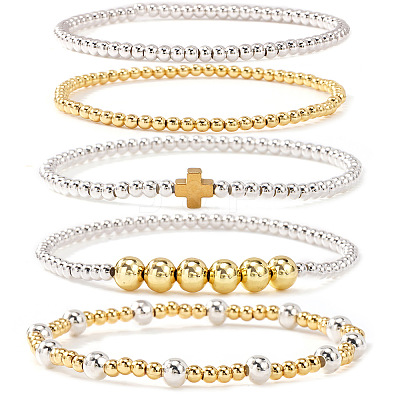 Brass Round Beaded Stretch Bracelet Sets YD0023-1