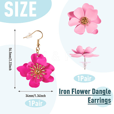 2 Pairs 2 Styles Iron Flower Dangle Earrings and Sweet and Stylish Multi-layer Petal Flower Stud Earrings EJEW-TA0001-80A-1