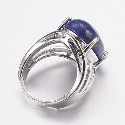 Natural Lapis Lazuli Wide Band Finger Rings X-RJEW-K224-A15-1