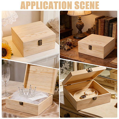 Square Pine Wood Packing Boxes with Metal Clasps CON-WH0089-186-1-1