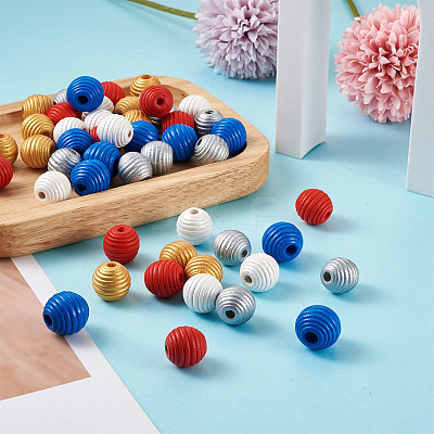 50Pcs 5 Styles Painted Natural Wood Beehive European Beads WOOD-FW0001-01-1