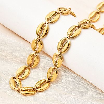 Ocean Beach 304 Stainless Steel Shell Shape Link Chain Necklaces for Women STAS-H258-01G-1