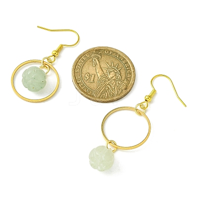 Natural Green Aventurine Pumpkin with Ring Dangle Earrings EJEW-JE05509-03-1
