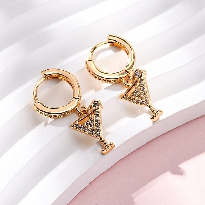 Wine Glass Brass Micro Pave Cubic Zirconia Dangle Hoop Earrings EJEW-F384-16G-01-1