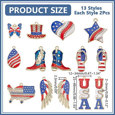 26Pcs 13 Styles Independence Day Theme Alloy Enamel Pendants ENAM-AR0001-88-1