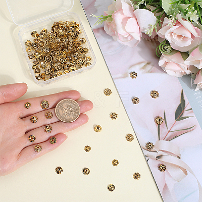 240Pcs 8 Styles Tibetan Style Alloy Flower Beads Caps FIND-SP0001-64-1