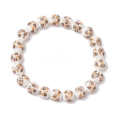 2Pcs Handmade Flower Printed Porcelain Ceramic Beaded Stretch Bracelets BJEW-JB11910-1