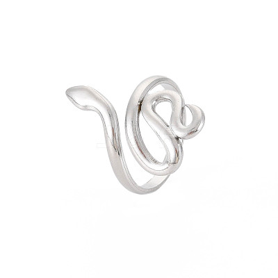 Non-Tarnish 304 Stainless Steel Snake Wide Open Cuff Ring for Women RJEW-S405-226P-1