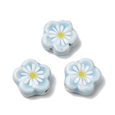 Glaze Daisy Flower Printed Porcelain Beads PR-CBA03B0-04E-1