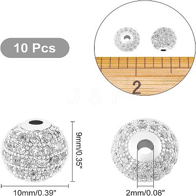 Rack Plating Brass Cubic Zirconia Beads ZIRC-NB0001-01P-1