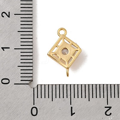Brass Pave Clear Cubic Zirconia Rhombus Connector Charms X-KK-P340-43G-1