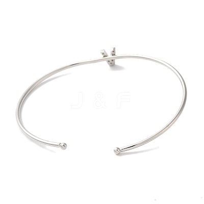 Rack Plating Brass Micro Pave Clear Cubic Zirconia Letter Open Cuff Bangles BJEW-A018-01P-V-1