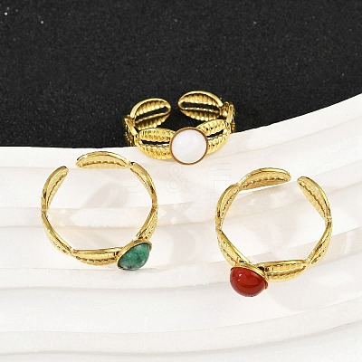 316 Stainless Steel with Natural Mixed Gemstone Cuff Rings RJEW-Z098-01G-04-1