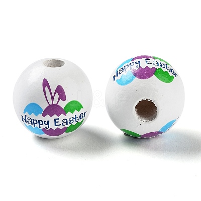 Easter Theme Printed Wood European Beads WOOD-M010-02E-1