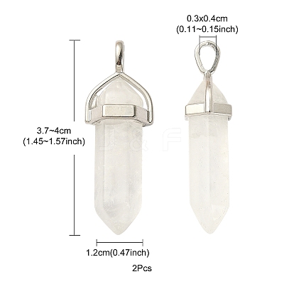 2Pcs Natural Quartz Crystal Double Terminated Pointed Pendants G-YW0002-05F-1