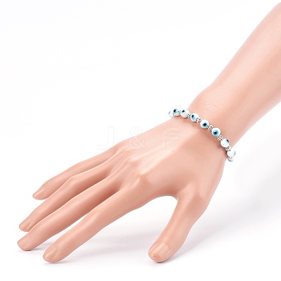 Handmade Round Evil Eye Lampwork Beaded Stretch Bracelets BJEW-JB05974-1
