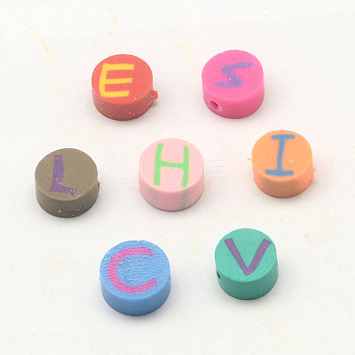 Handmade Polymer Clay Flat Round with Capital Letter Beads CLAY-Q209-6mm-M-1