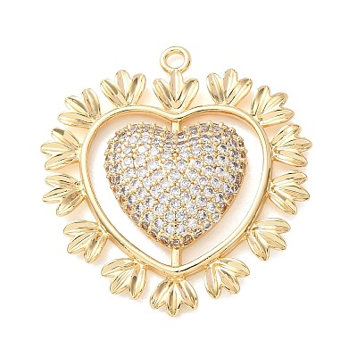 Brass Micro Pave Clear Cubic Zirconia Pendants KK-C264-17A-G-1