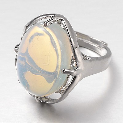 Adjustable Oval Gemstone Wide Band Rings RJEW-L062-01A-1