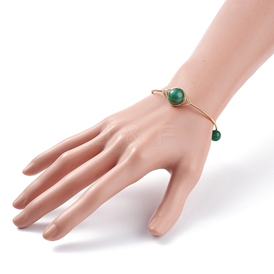 Natural Green Aventurine Round Beaded Bangle BJEW-JB07816-02-1
