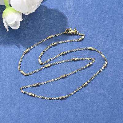 Brass Cable Chains with Column Beaded Necklace for Women NJEW-P265-24G-1