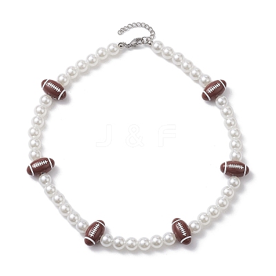 Plastic Imitation Pearl with Acrylic Sports Ball Beaded Necklaces for Women NJEW-JN04660-1