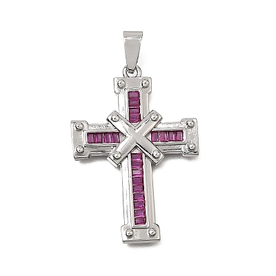Brass Micro Pave Magenta Cubic Zirconia Pendants CU-CBA4BAF-03P-1