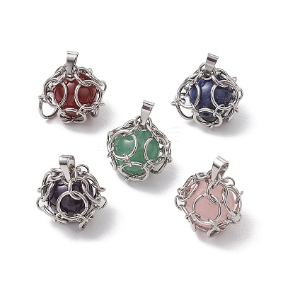 Stainless Steel Braided Pacrame Pouch Gemstone Pendants PALLOY-JF02735-02-1