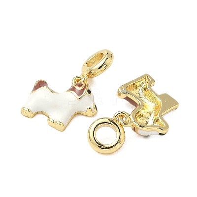 Brass White Enamel Puppy European Dangle Charms KK-K293-45G-1