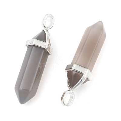 Natural Grey Agate Double Terminated Pointed Pendants G-F295-05M-1