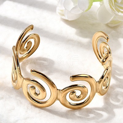 304 Stainless Steel Cuff Bangles for Women BJEW-K237-27G-1