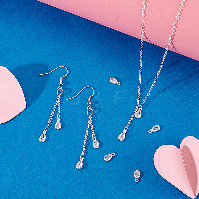 10Pcs 925 Sterling Silver Pave Clear Cubic Zirconia Teardrop Charms STER-PH0004-39-1