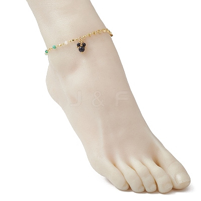 2Pcs 2 Styles Brass Star Tassel Handmade Glass Link Chain Anklet Sets AJEW-AN00761-1