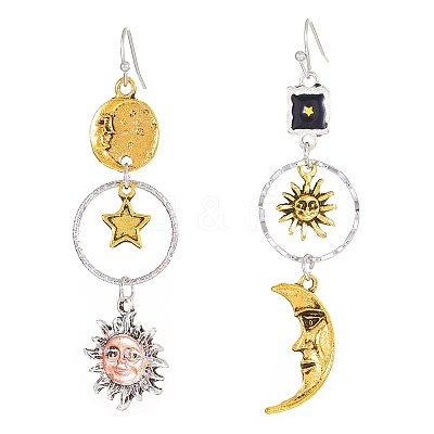 Alloy & Brass Sun with Moon Dangle Earrings FS-WG1C7D0-01-1