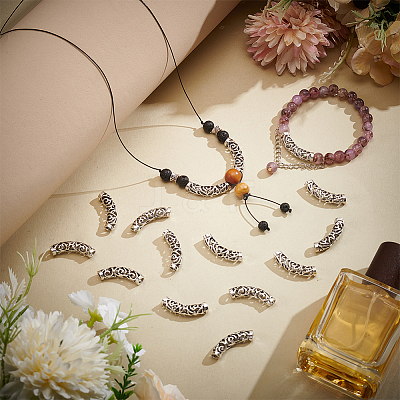 30Pcs Tibetan Style Alloy Curved Tube Beads FIND-PH0022-67A-1