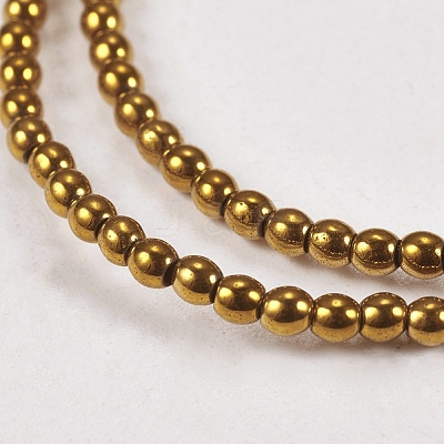 Golden Plated Electroplate Non-Magnetic Synthetic Hematite Round Beads Strands X-G-J169A-2mm-04-1