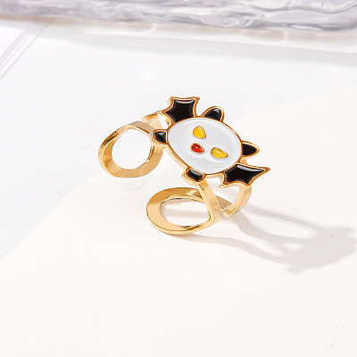 304 Stainless Steel with Enamel Cuff Rings for Women LS-RJEW-Z116-01G-07-1