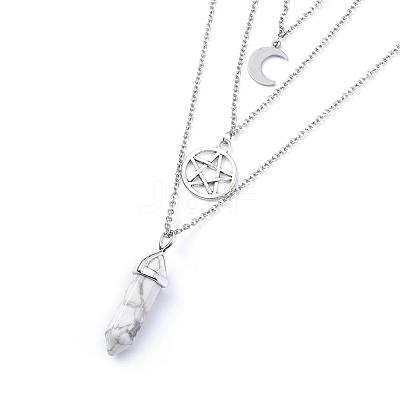 Bullet Natural Howlite Pendant Tiered Necklaces NJEW-JN02457-05-1