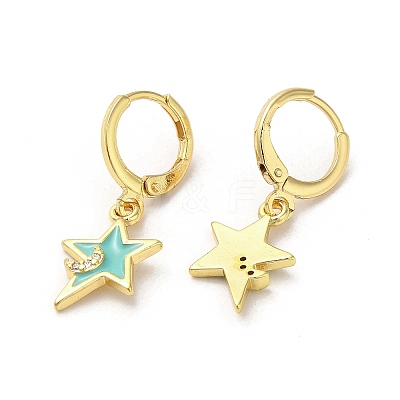 Star & Moon Real 18K Gold Plated Brass Dangle Leverback Earrings EJEW-L268-032G-04-1