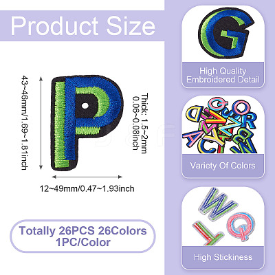 26Pcs Letter A~Z Two Tone Computerized Embroidery Cloth Iron on/Sew on Patches PATC-TA0001-47-1
