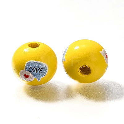 Valentine's Day Element Printed Wood Beads WOOD-R002-01-24-1