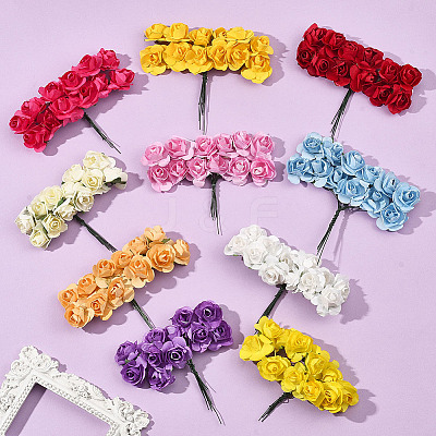 120Pcs 10 Colors Paper Artificial Rose Flower DIY-SP0005-83-1