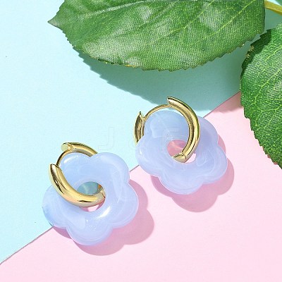 Brass Resin Flower Hoop Earrings for Women EJEW-U038-01G-06-1